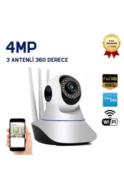 Hızlıstore 360 Derece Wifi IP Güvenlik Kamera 3 Antenli Gece Görüşlü Sensörlü Harekete Duyarlı Sesli Uygulamalı