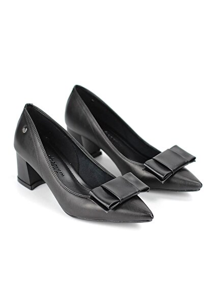 Gökhan Talay Benedita Flexible Soft Non-Slip Sole (4 cm) Women's Thick Heel Corner Bow Black Skin