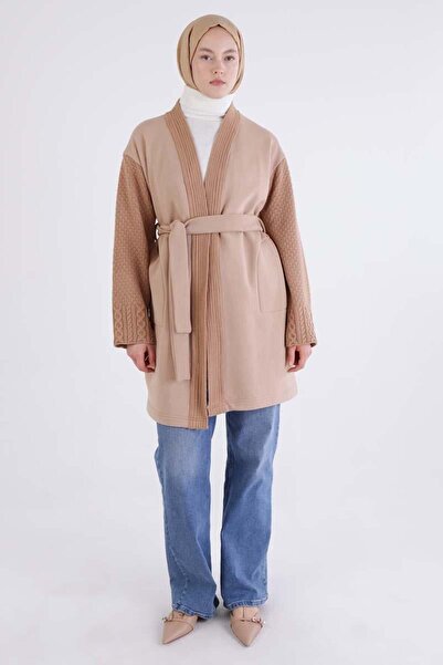 ALLDAY Knitwear Paneled Belted Comfortable Cardigan