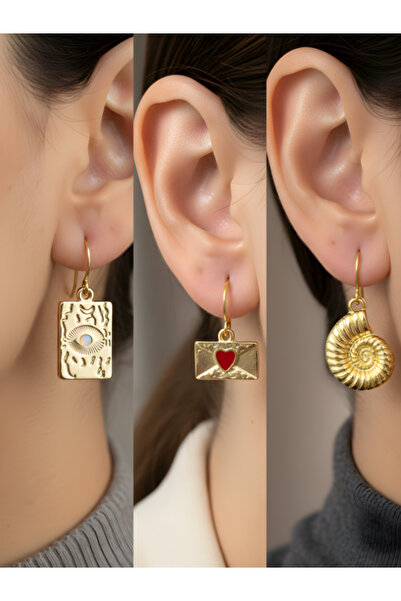 TURBİJ مجموعة أقراط نسائية من 3 قطع على شكل صدفة البحر من جوي زارف