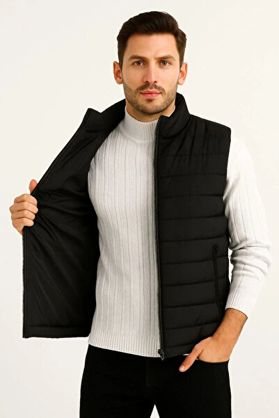 Exbob Men's Puffer Zipper Vest Water Repellent Quilted Lined Fabric with Pockets Lightweight Winter Sports Casual Jacket