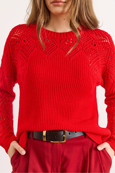 Olalook Women's Light Red Openwork Detailed Knitwear Blouse Blz-19003090