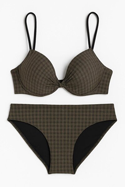 RAPAPA Γυναικείο Σετ Μπικίνι με Καρό Σχέδιο – εφέ σύσφιξης Καπέλα, Ρυθμιζόμενο λουράκι -1156