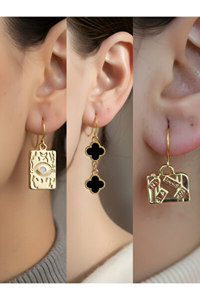 TURBİJ طقم أقراط نسائية من ثلاث قطع من العلامة التجارية آيزي سيلفر كلوفر