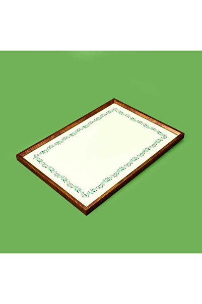 Evidea Deco Dantel Desenli Dekoratif Tepsi - Yeşil / Krem - 28,5x41 cm