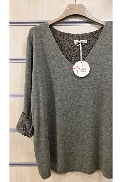 Park Moda Soft Textured Thin Sweater with Floral Pattern Inside