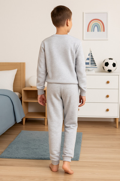 for you kids 3 Thread Non-Shardon Crew Neck Boys' Bottom and Top Set | Gray Melange