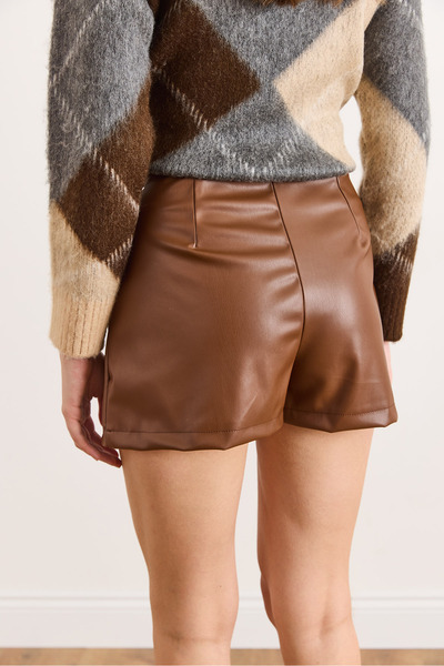 Olalook Γυναικεία Taba Mini άνοιγμα Μίνι φούστα από συνθετικό δέρμα με σορτς ETK-19000375