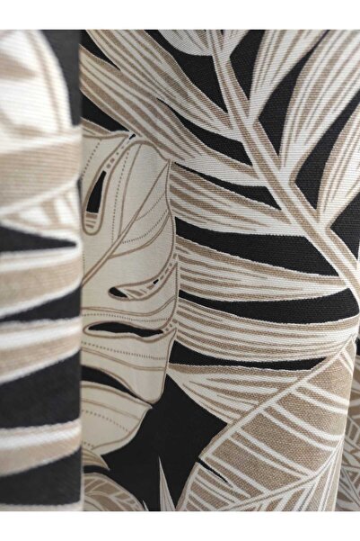 Evcimenhome Thermal Lined Linen Rustic Curtain with Eyelet Metal Rings 170Cmx225Cm Monstera