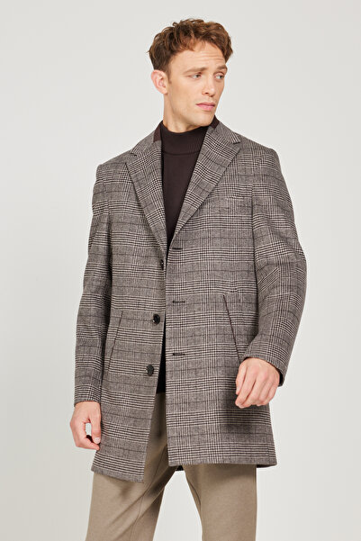 ALTINYILDIZ CLASSICS Standard Fit Regular Cut Mono Collar Patterned Woolen Coat