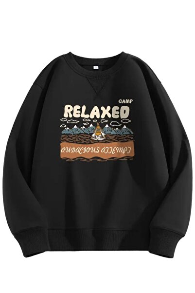 herkesemoda Φούτερ με λαιμόκοψη με χαλαρή στάμπα