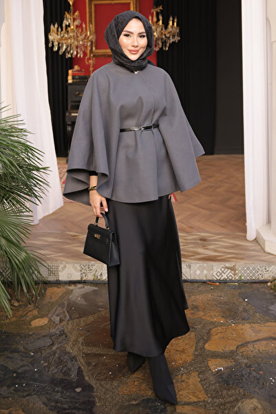 İmajButik Smoked Belted Cashmere Poncho