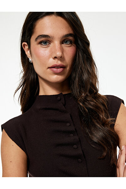 Koton Slim Fit Buttoned Draped Mock Neck Knitwear Vest