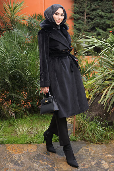 İmajButik Black Collar Fur Angora Coat