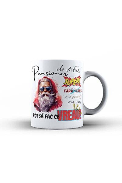 GIFTS4ALL Cană cadou de pensionare – Moș Crăciun elegant de iarnă, roșie, 330 ml