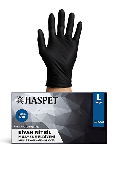 Medicalx Haspet Ekstra Kalın Siyah Nitril Muayene Eldiveni 50’lik Kutu - Large