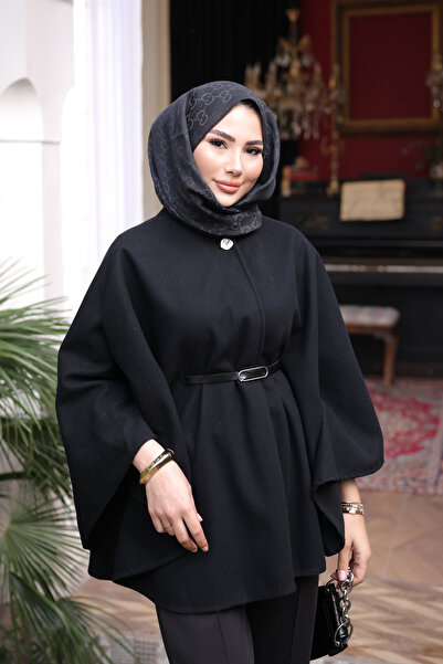 İmajButik Black Belted Stamp Poncho