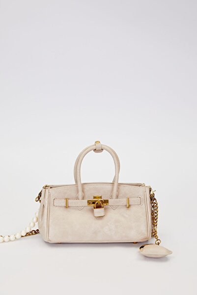 Levidor Gray Long Pearl Strap Shoulder Bag