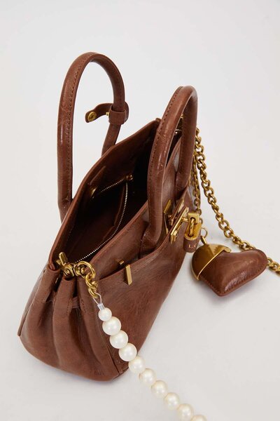 Levidor Dark Brown Long Pearl Strap Shoulder Bag