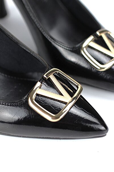 Gökhan Talay Hana Flexible Soft Non-Slip Sole (8 cm) Black Patent Leather V Buckle Women's Heeled Shoes
