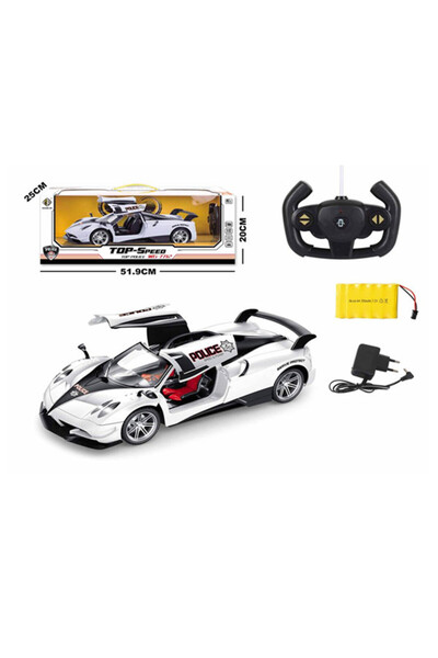 Toy Police Car with Steering Wheel Remote Control - Sounds and Lights, Functional Doors and Headlights
