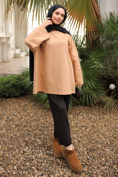 İmajButik Μπλουζάκι με λαιμόκοψη βιζόν oversized από χτενισμένο βαμβάκι