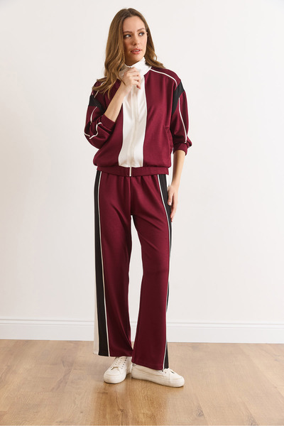 Olalook Women's Burgundy Color Block Modal Tuşeli Suit Tkm-19000466