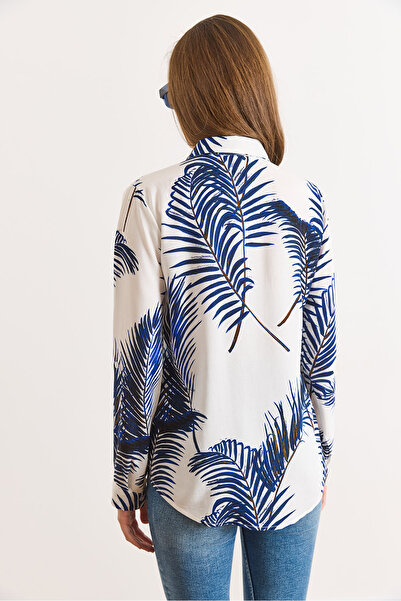 Olalook Жіноча сорочка з синім візерунком та складеними рукавами з віскози GML-19001403