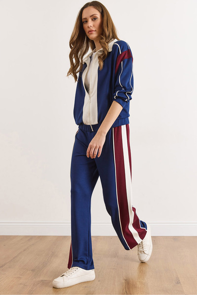 Olalook Women's Navy Blue Color Block Modal Buttoned Suit Tkm-19000466