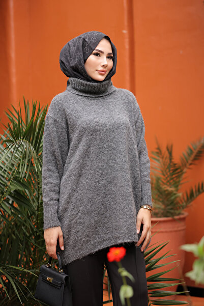 İmajButik Anthracite Turtleneck Casual Knit Sweater