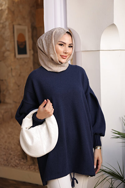 İmajButik Navy Blue Crew Neck Felt Sweater