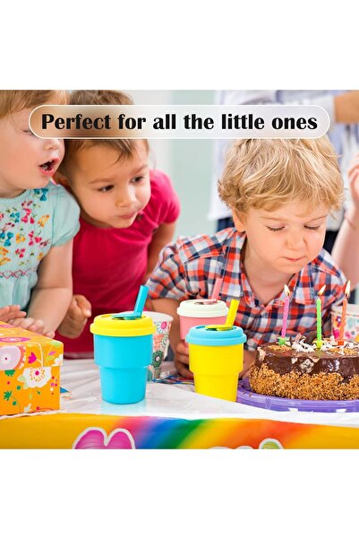 Generic 4-Piece Kids Cups Set with Straws and Silicone Lids, BPA-Free, Anti-Spill - Cream