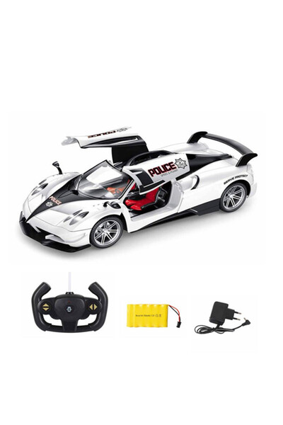 Toy Police Car with Steering Wheel Remote Control - Sounds and Lights, Functional Doors and Headlights