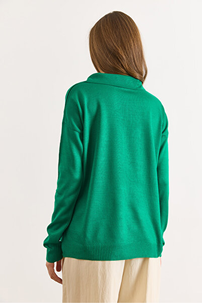 Olalook Women's Green Polo Neck Basic Knit Sweater Kzk-19000871