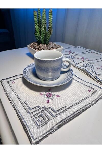 zeynmar مناديل تقديم القهوة المطرزة يدويًا على طراز الروكوكو، 6 قطع