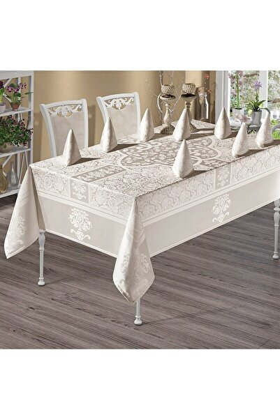Global-Store Rectangular tablecloth set with 12 napkins Global Store 160×300 cm white
