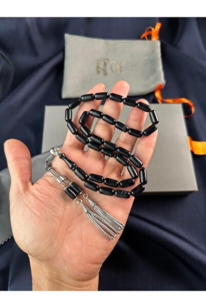 dergah tesbih Harmony Series Silver Design Black Fire-I Crimped Amber Prayer Beads