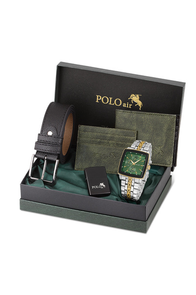 Polo Air Erkek Kol Saati Kemer Cüzdan Kartlık Çakmak Hediyelik Kutusunda Yeşi...