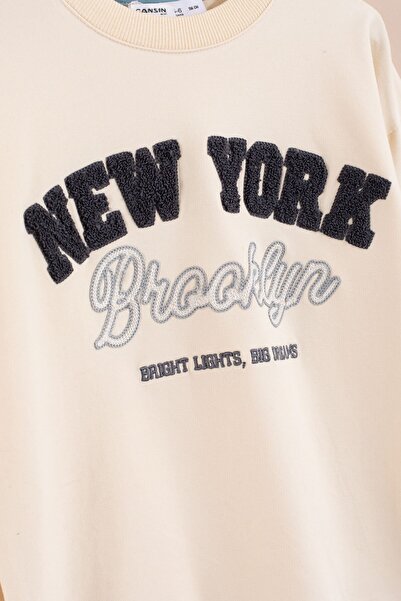 Cansın Mini Set de trening pentru băiat Blue New York Written guler rotund 23394