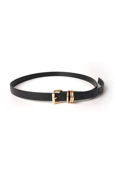 Ecrou Three Buckle Thin Belt Black