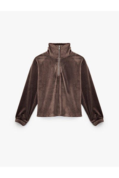 Koton Half Zipper Long Sleeve Comfortable Fit Mock Neck Velvet Pajama Top