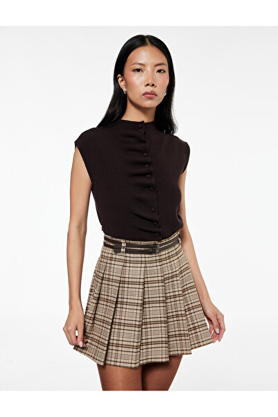 Koton Подробна мини пола с каре и плисета в А-линия с колан