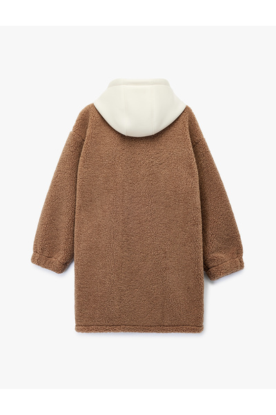 Koton Long Sleeve Zippered Hooded Oversized Plush Coat