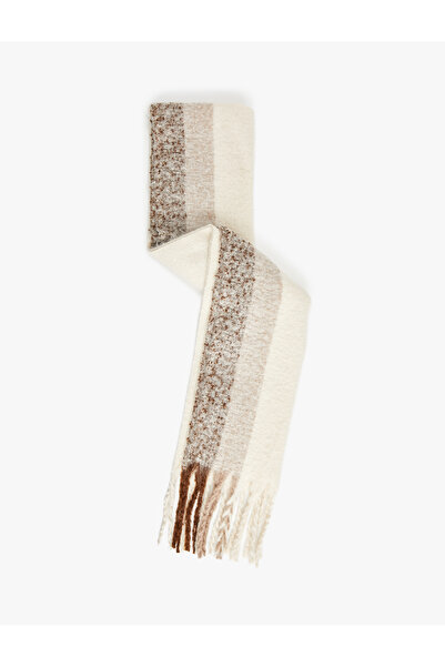 Koton Soft Textured Color Block Tassels Long Scarf