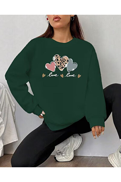 herkesemoda Φούτερ με λεπτομέρεια εκτύπωσης Love με λαιμόκοψη