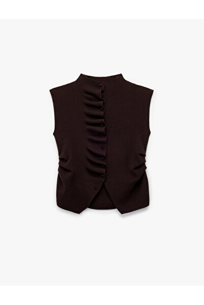 Koton Slim Fit Buttoned Draped Mock Neck Knitwear Vest