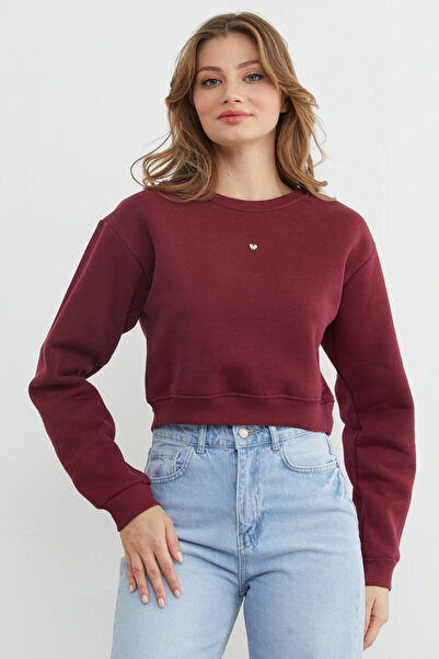 Fulla Moda 3 Thread Crop Sweatshirt with Heart Accessories