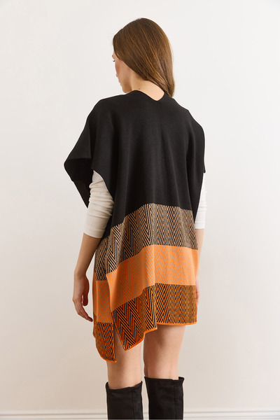 Olalook Women's Black Zigzag Patterned Poncho Cardigan Hrk-19000422