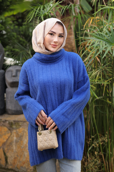 İmajButik μπλε κοβαλτίου Μπλε ζιβάγκο casual πλεκτό πουλόβερ από μαλακό ανγκόρα