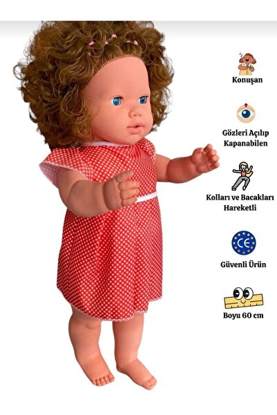 ŞAŞKIN HOUSE Sevimli Büyük Boy Türkçe KonuşanEt Bebek Oyuncak 60 cm